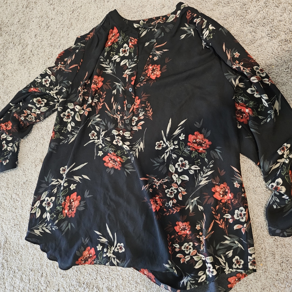 Floral Black and Red Women's Top